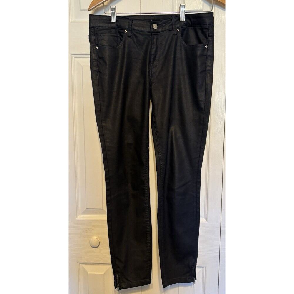 Zara Womens Blue Waxed Jeans 10 Zipper Ankle Leather-look